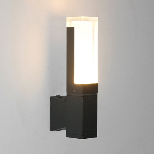 Rectangle Courtyard Wall Lamp Acrylic 1/2-Head Minimalist LED Sconce Light in Black, Warm/White Light Clearhalo 'Cast Iron' 'Glass' 'Industrial' 'Modern wall lights' 'Modern' 'Tiffany' 'Traditional wall lights' 'Wall Lamps & Sconces' 'Wall Lights' Lighting' 1985336