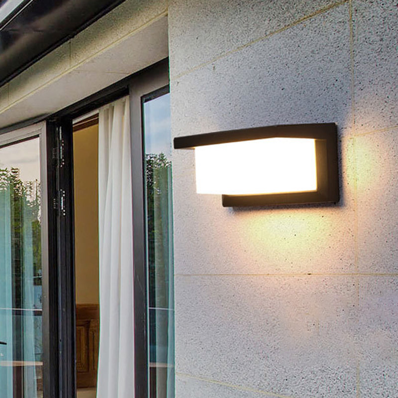 Arc/Rectangle/Oblong LED Wall Lamp Contemporary Aluminum Black Flush Mount Wall Sconce for Courtyard Black A Clearhalo 'Cast Iron' 'Glass' 'Industrial' 'Modern wall lights' 'Modern' 'Tiffany' 'Traditional wall lights' 'Wall Lamps & Sconces' 'Wall Lights' Lighting' 1985420