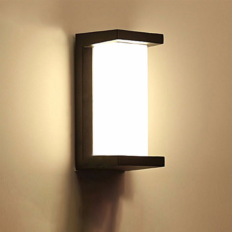 Arc/Rectangle/Oblong LED Wall Lamp Contemporary Aluminum Black Flush Mount Wall Sconce for Courtyard Clearhalo 'Cast Iron' 'Glass' 'Industrial' 'Modern wall lights' 'Modern' 'Tiffany' 'Traditional wall lights' 'Wall Lamps & Sconces' 'Wall Lights' Lighting' 1985427