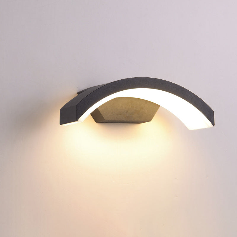 Arc/Rectangle/Oblong LED Wall Lamp Contemporary Aluminum Black Flush Mount Wall Sconce for Courtyard Clearhalo 'Cast Iron' 'Glass' 'Industrial' 'Modern wall lights' 'Modern' 'Tiffany' 'Traditional wall lights' 'Wall Lamps & Sconces' 'Wall Lights' Lighting' 1985439