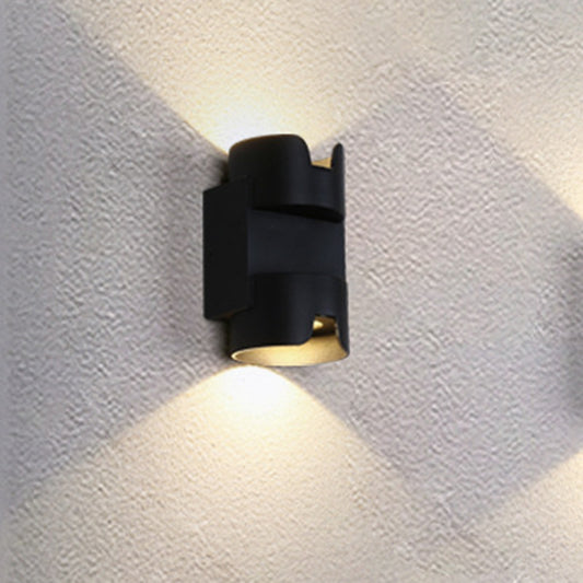 Patio LED Flush Mount Wall Light Simple Black Up Down Light with Cylinder Metal Shade Black Clearhalo 'Cast Iron' 'Glass' 'Industrial' 'Modern wall lights' 'Modern' 'Tiffany' 'Traditional wall lights' 'Wall Lamps & Sconces' 'Wall Lights' Lighting' 1985459