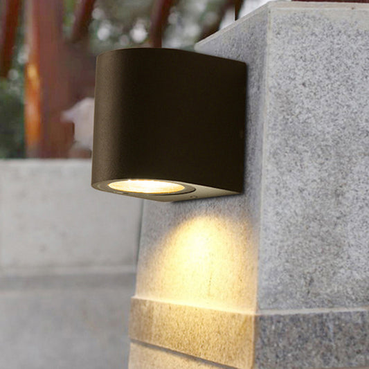 Modern 1/2-Light LED Outdoor Wall Mount Black Triangle/Cylinder/Rectangle Sconce Light with Metal Shade 1.0 Black A Clearhalo 'Cast Iron' 'Glass' 'Industrial' 'Modern wall lights' 'Modern' 'Tiffany' 'Traditional wall lights' 'Wall Lamps & Sconces' 'Wall Lights' Lighting' 1985464