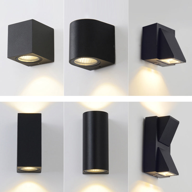 Modern 1/2-Light LED Outdoor Wall Mount Black Triangle/Cylinder/Rectangle Sconce Light with Metal Shade Clearhalo 'Cast Iron' 'Glass' 'Industrial' 'Modern wall lights' 'Modern' 'Tiffany' 'Traditional wall lights' 'Wall Lamps & Sconces' 'Wall Lights' Lighting' 1985465