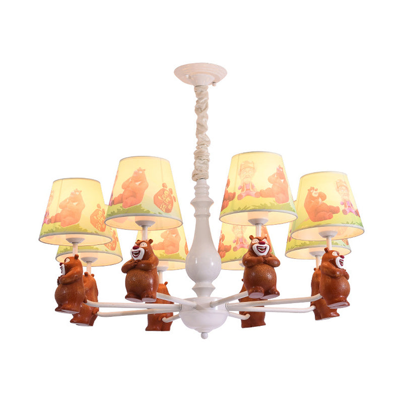 Cartoon Coolie Shade Hanging Chandelier Fabric LED Pendant Lights in Brown for Dining Room Clearhalo 'Ceiling Lights' 'Chandeliers' Lighting' options 198547