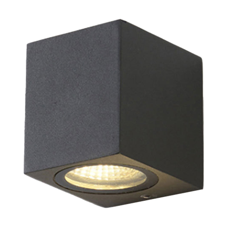 Modern 1/2-Light LED Outdoor Wall Mount Black Triangle/Cylinder/Rectangle Sconce Light with Metal Shade 1.0 Black B Clearhalo 'Cast Iron' 'Glass' 'Industrial' 'Modern wall lights' 'Modern' 'Tiffany' 'Traditional wall lights' 'Wall Lamps & Sconces' 'Wall Lights' Lighting' 1985472