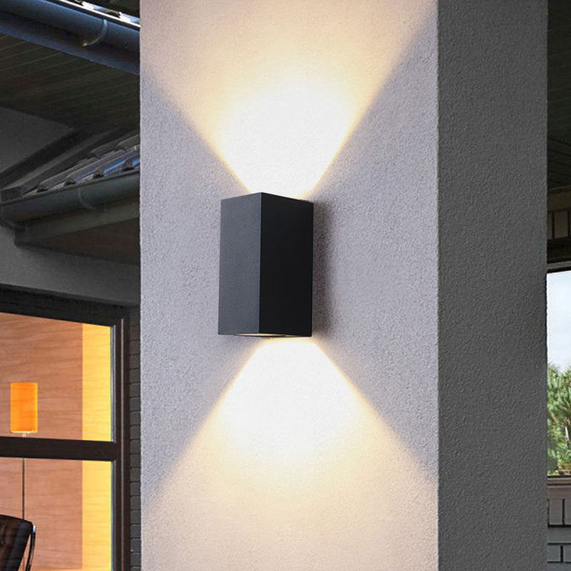 Modern 1/2-Light LED Outdoor Wall Mount Black Triangle/Cylinder/Rectangle Sconce Light with Metal Shade 2.0 Black B Clearhalo 'Cast Iron' 'Glass' 'Industrial' 'Modern wall lights' 'Modern' 'Tiffany' 'Traditional wall lights' 'Wall Lamps & Sconces' 'Wall Lights' Lighting' 1985475