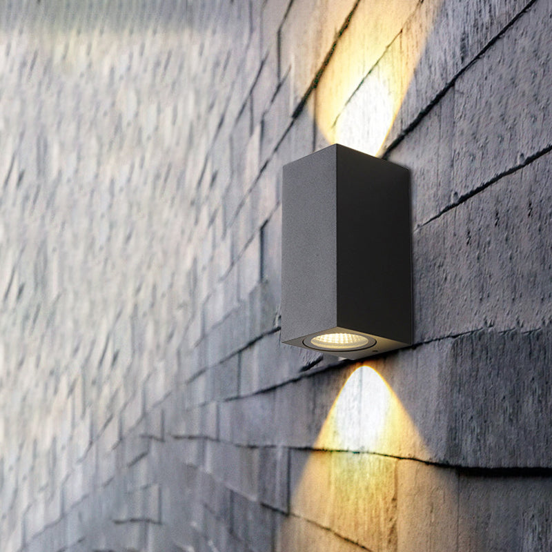 Modern 1/2-Light LED Outdoor Wall Mount Black Triangle/Cylinder/Rectangle Sconce Light with Metal Shade Clearhalo 'Cast Iron' 'Glass' 'Industrial' 'Modern wall lights' 'Modern' 'Tiffany' 'Traditional wall lights' 'Wall Lamps & Sconces' 'Wall Lights' Lighting' 1985476