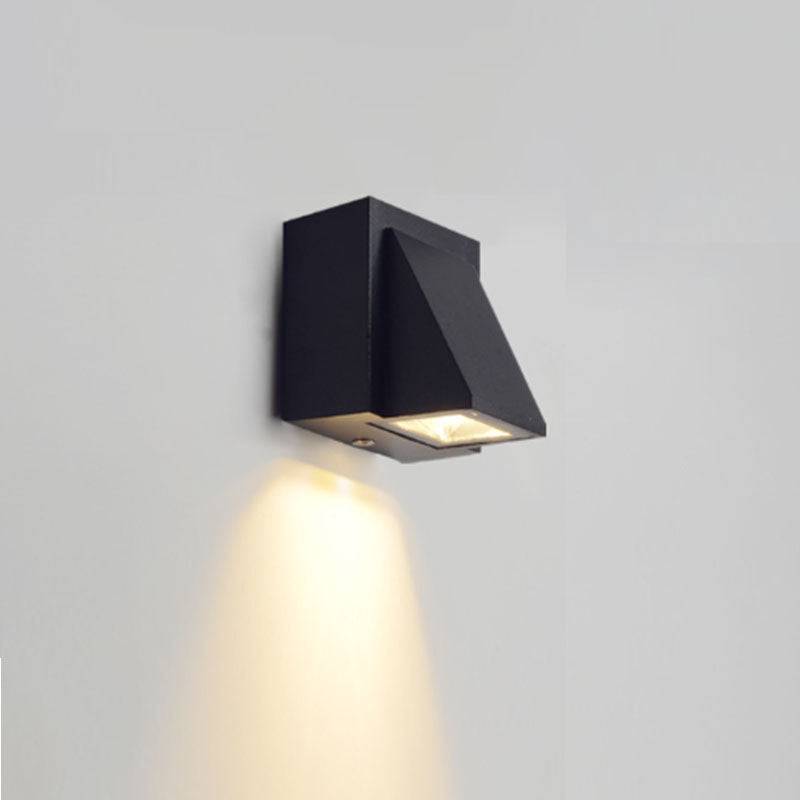 Modern 1/2-Light LED Outdoor Wall Mount Black Triangle/Cylinder/Rectangle Sconce Light with Metal Shade 1.0 Black C Clearhalo 'Cast Iron' 'Glass' 'Industrial' 'Modern wall lights' 'Modern' 'Tiffany' 'Traditional wall lights' 'Wall Lamps & Sconces' 'Wall Lights' Lighting' 1985479