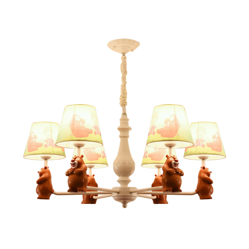 Cartoon Coolie Shade Hanging Chandelier Fabric LED Pendant Lights in Brown for Dining Room Clearhalo 'Ceiling Lights' 'Chandeliers' Lighting' options 198551