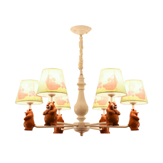 Cartoon Coolie Shade Hanging Chandelier Fabric LED Pendant Lights in Brown for Dining Room Clearhalo 'Ceiling Lights' 'Chandeliers' Lighting' options 198551