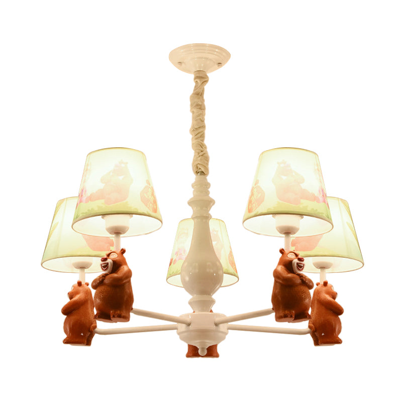 Cartoon Coolie Shade Hanging Chandelier Fabric LED Pendant Lights in Brown for Dining Room Clearhalo 'Ceiling Lights' 'Chandeliers' Lighting' options 198554