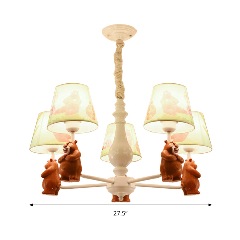 Cartoon Coolie Shade Hanging Chandelier Fabric LED Pendant Lights in Brown for Dining Room Clearhalo 'Ceiling Lights' 'Chandeliers' Lighting' options 198555