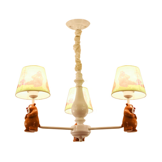 Cartoon Coolie Shade Hanging Chandelier Fabric LED Pendant Lights in Brown for Dining Room Clearhalo 'Ceiling Lights' 'Chandeliers' Lighting' options 198557