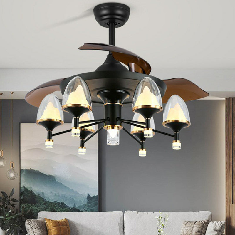 42" Wide Sputnik Living Room Ceiling Fan Light Metal LED Modernism Semi-Flush Mount with 4 Blades Black A Clearhalo 'Ceiling Fans with Lights' 'Ceiling Fans' 'Modern Ceiling Fans' 'Modern' Lighting' 1985602