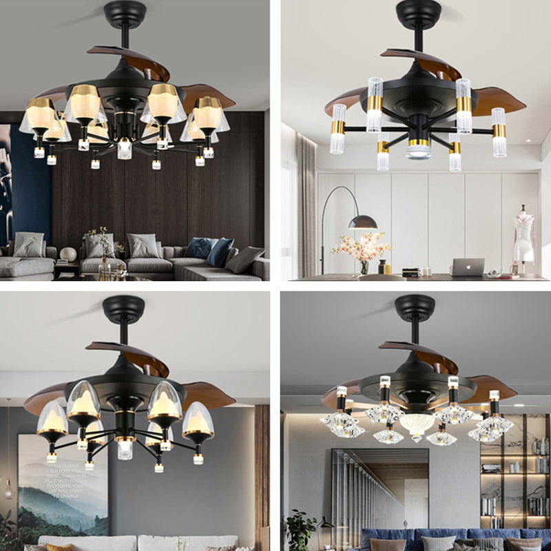 42" Wide Sputnik Living Room Ceiling Fan Light Metal LED Modernism Semi-Flush Mount with 4 Blades Clearhalo 'Ceiling Fans with Lights' 'Ceiling Fans' 'Modern Ceiling Fans' 'Modern' Lighting' 1985603