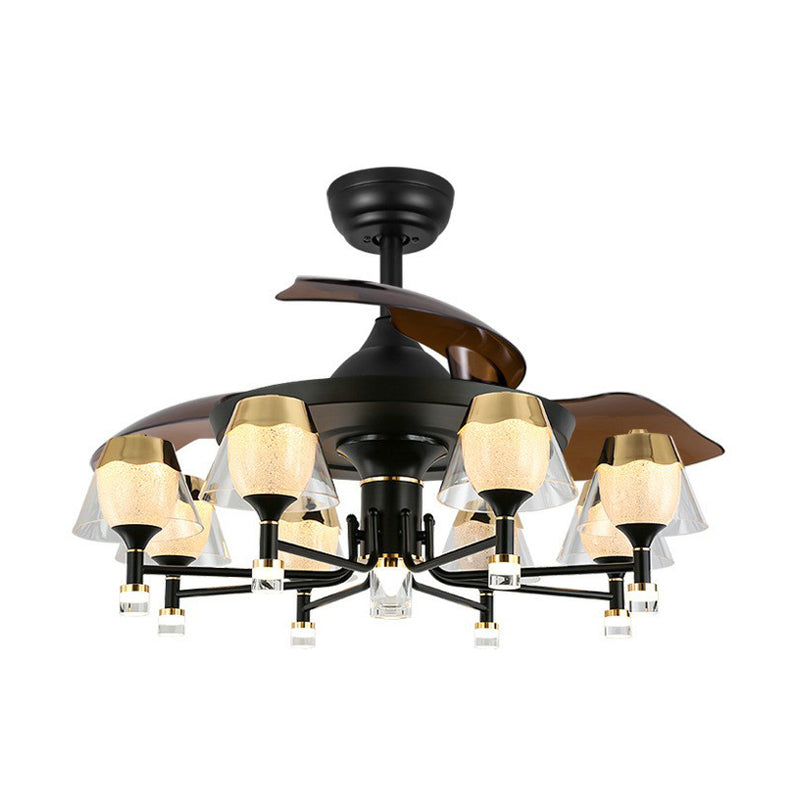 42" Wide Sputnik Living Room Ceiling Fan Light Metal LED Modernism Semi-Flush Mount with 4 Blades Black B Clearhalo 'Ceiling Fans with Lights' 'Ceiling Fans' 'Modern Ceiling Fans' 'Modern' Lighting' 1985606