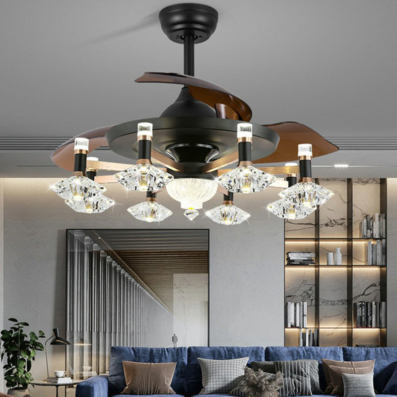 42" Wide Sputnik Living Room Ceiling Fan Light Metal LED Modernism Semi-Flush Mount with 4 Blades Black D Clearhalo 'Ceiling Fans with Lights' 'Ceiling Fans' 'Modern Ceiling Fans' 'Modern' Lighting' 1985610