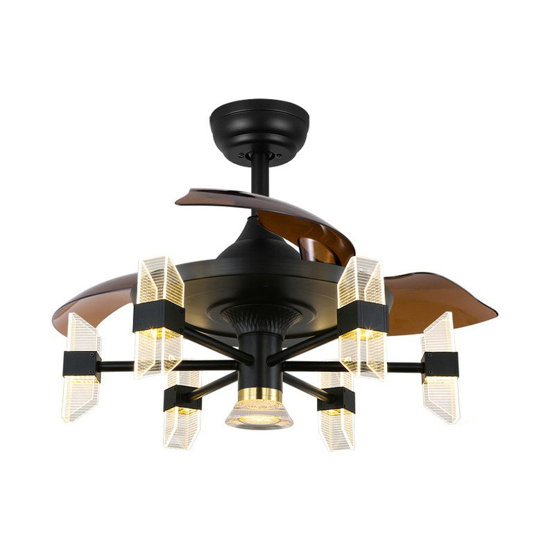 42" Wide Sputnik Living Room Ceiling Fan Light Metal LED Modernism Semi-Flush Mount with 4 Blades Black E Clearhalo 'Ceiling Fans with Lights' 'Ceiling Fans' 'Modern Ceiling Fans' 'Modern' Lighting' 1985613