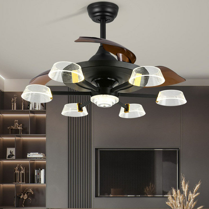 42" Wide Sputnik Living Room Ceiling Fan Light Metal LED Modernism Semi-Flush Mount with 4 Blades Black F Clearhalo 'Ceiling Fans with Lights' 'Ceiling Fans' 'Modern Ceiling Fans' 'Modern' Lighting' 1985615