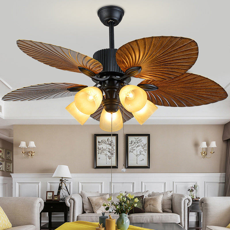 5-Blade 5 Heads Bedroom Ceiling Fan Lamp Modern Black Semi-Flush Light with Conic Plastic Shade, 52" Wide Clearhalo 'Ceiling Fans with Lights' 'Ceiling Fans' 'Modern Ceiling Fans' 'Modern' Lighting' 1985645