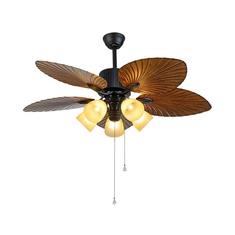 5-Blade 5 Heads Bedroom Ceiling Fan Lamp Modern Black Semi-Flush Light with Conic Plastic Shade, 52" Wide Clearhalo 'Ceiling Fans with Lights' 'Ceiling Fans' 'Modern Ceiling Fans' 'Modern' Lighting' 1985646