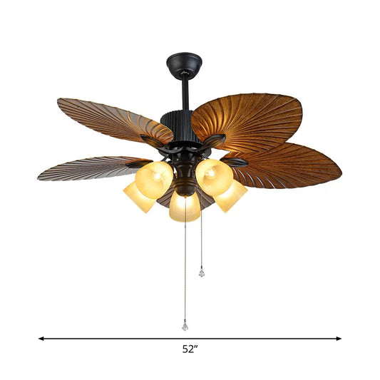 5-Blade 5 Heads Bedroom Ceiling Fan Lamp Modern Black Semi-Flush Light with Conic Plastic Shade, 52" Wide Clearhalo 'Ceiling Fans with Lights' 'Ceiling Fans' 'Modern Ceiling Fans' 'Modern' Lighting' 1985647