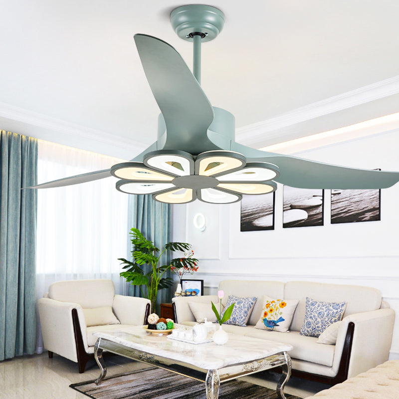 50" Wide Acrylic Geometric Semi Flush Light Modernist LED Hanging Fan Lamp Fixture, 5 Blades Green B Clearhalo 'Ceiling Fans with Lights' 'Ceiling Fans' 'Modern Ceiling Fans' 'Modern' Lighting' 1985660