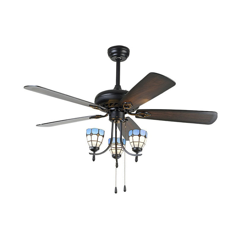 5-Blade 3 Lights Semi Flush Traditional Tapered Metallic Hanging Fan Light Fixture in Black, 52" Wide Clearhalo 'Ceiling Fans with Lights' 'Ceiling Fans' Lighting' 1985685