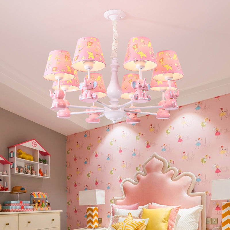 Pink Elephant Hanging Ceiling Lamp Kids 3/5/6/8 Lights Metal Pendant Light Fixture for Bedroom Clearhalo 'Ceiling Lights' 'Chandeliers' Lighting' options 198590