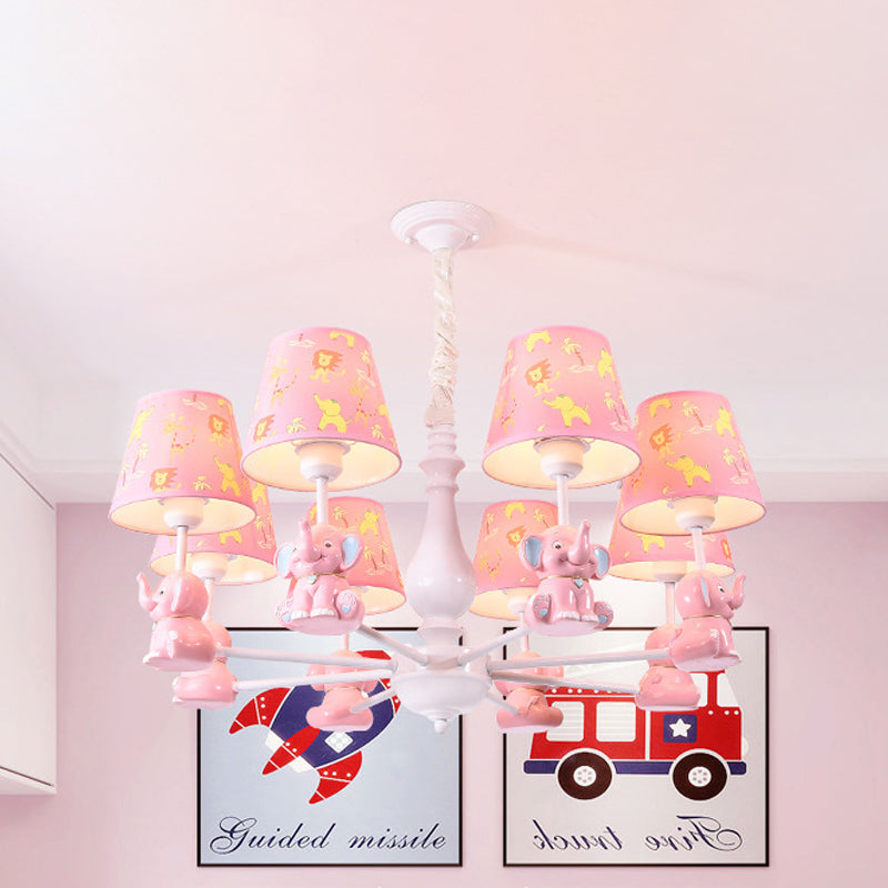 Pink Elephant Hanging Ceiling Lamp Kids 3/5/6/8 Lights Metal Pendant Light Fixture for Bedroom Clearhalo 'Ceiling Lights' 'Chandeliers' Lighting' options 198591