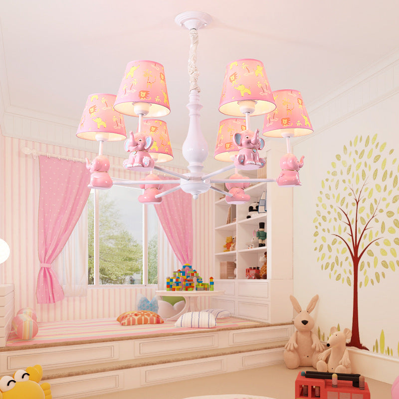Pink Elephant Hanging Ceiling Lamp Kids 3/5/6/8 Lights Metal Pendant Light Fixture for Bedroom 6 Pink Clearhalo 'Ceiling Lights' 'Chandeliers' Lighting' options 198594_bd7b27d5-00e8-460a-b5dd-20e6dad37d54