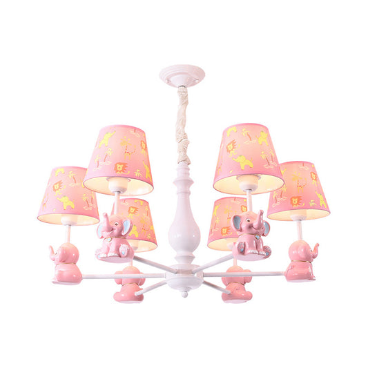 Pink Elephant Hanging Ceiling Lamp Kids 3/5/6/8 Lights Metal Pendant Light Fixture for Bedroom Clearhalo 'Ceiling Lights' 'Chandeliers' Lighting' options 198595