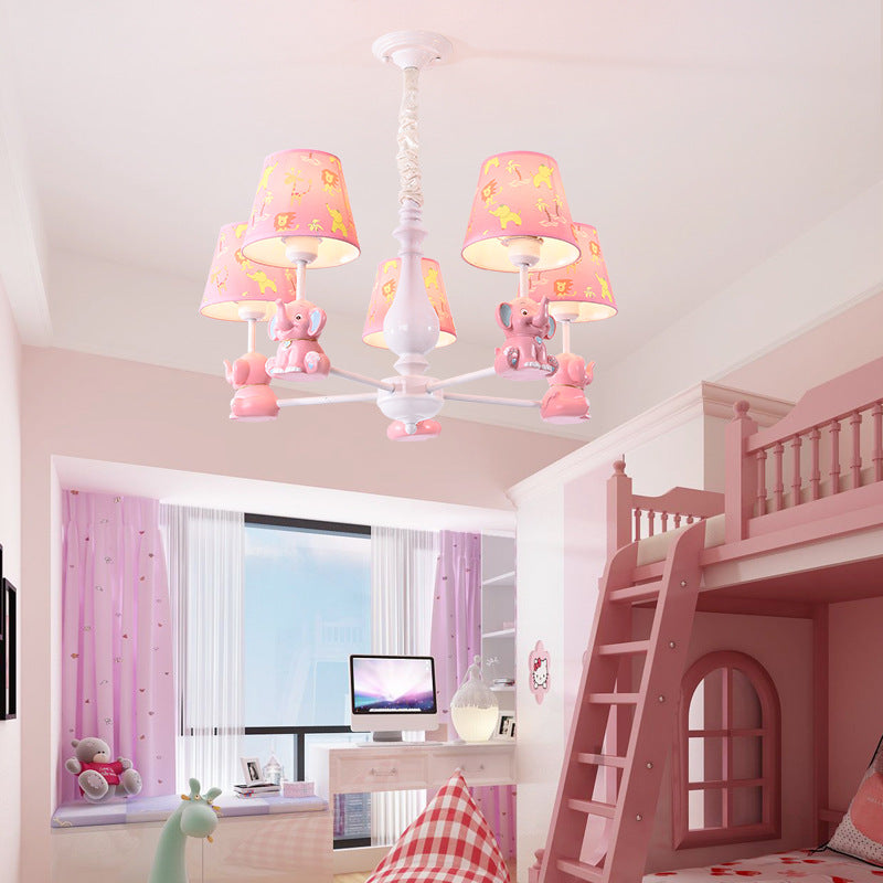 Pink Elephant Hanging Ceiling Lamp Kids 3/5/6/8 Lights Metal Pendant Light Fixture for Bedroom Clearhalo 'Ceiling Lights' 'Chandeliers' Lighting' options 198597