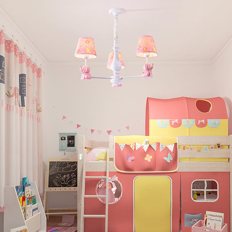 Pink Elephant Hanging Ceiling Lamp Kids 3/5/6/8 Lights Metal Pendant Light Fixture for Bedroom 3 Pink Clearhalo 'Ceiling Lights' 'Chandeliers' Lighting' options 198600_2cfbf150-cdd3-407b-8f5f-a1bfc1f2094e