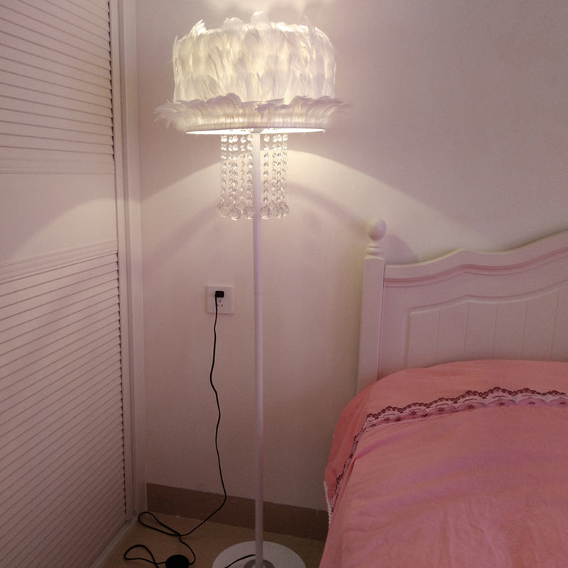 Apricot/White/Pink Lotus Floor Light Novelty Nordic 1 Bulb Feather Stand Up Lamp with Crystal Orbs Clearhalo 'Floor Lamps' 'Lamps' Lighting' 1986055