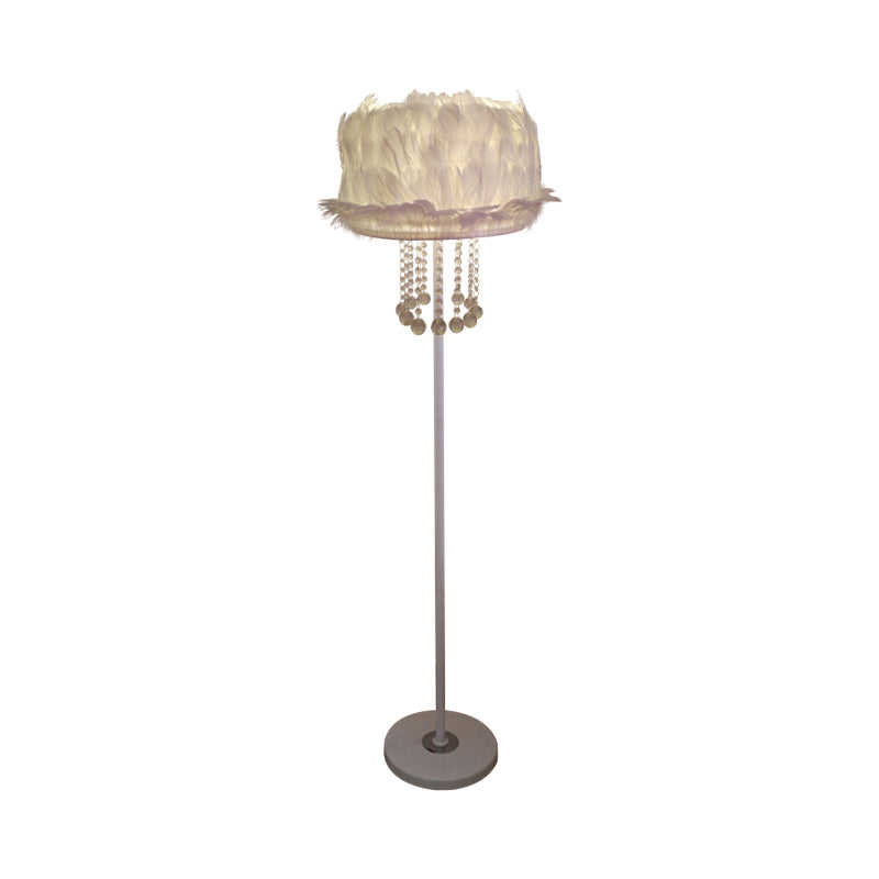 Apricot/White/Pink Lotus Floor Light Novelty Nordic 1 Bulb Feather Stand Up Lamp with Crystal Orbs Clearhalo 'Floor Lamps' 'Lamps' Lighting' 1986056