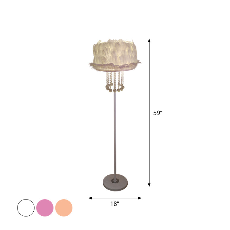 Apricot/White/Pink Lotus Floor Light Novelty Nordic 1 Bulb Feather Stand Up Lamp with Crystal Orbs Clearhalo 'Floor Lamps' 'Lamps' Lighting' 1986057