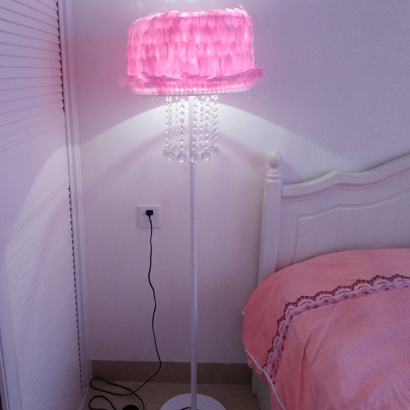 Apricot/White/Pink Lotus Floor Light Novelty Nordic 1 Bulb Feather Stand Up Lamp with Crystal Orbs Clearhalo 'Floor Lamps' 'Lamps' Lighting' 1986060
