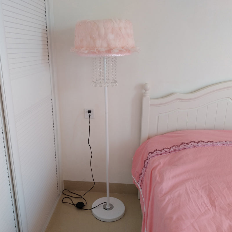 Apricot/White/Pink Lotus Floor Light Novelty Nordic 1 Bulb Feather Stand Up Lamp with Crystal Orbs Clearhalo 'Floor Lamps' 'Lamps' Lighting' 1986062
