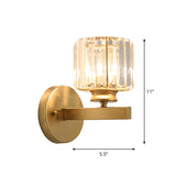 Postmodern 1 Head Wall Lamp Gold Cylindrical/Half-Drum Sconce Light with Prismatic Crystal Shade Clearhalo 'Cast Iron' 'Glass' 'Industrial' 'Modern wall lights' 'Modern' 'Tiffany' 'Traditional wall lights' 'Wall Lamps & Sconces' 'Wall Lights' Lighting' 1986266