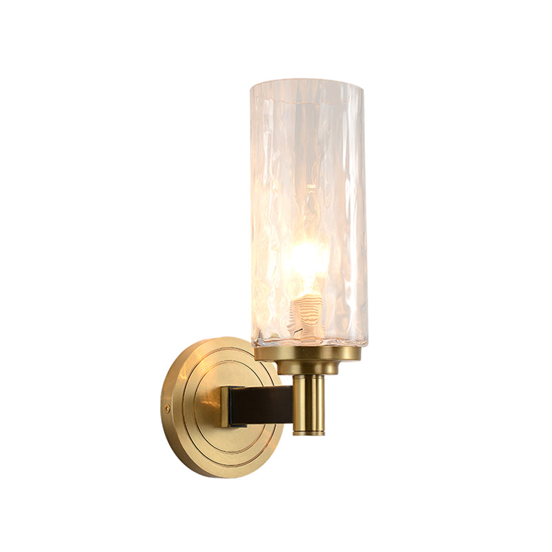 Cylinder/Ball Shaped Sconce Lamp Postmodern Water Glass/Cut Crystal 1 Bulb Gold Wall Mounted Light for Living Room Clearhalo 'Cast Iron' 'Glass' 'Industrial' 'Modern wall lights' 'Modern' 'Tiffany' 'Traditional wall lights' 'Wall Lamps & Sconces' 'Wall Lights' Lighting' 1986291