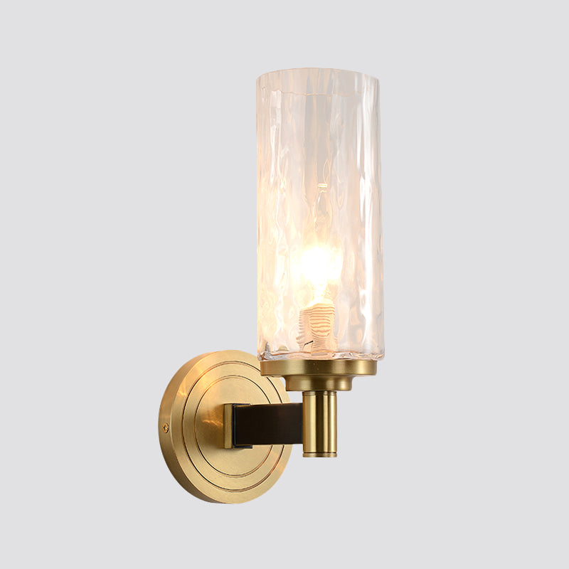 Cylinder/Ball Shaped Sconce Lamp Postmodern Water Glass/Cut Crystal 1 Bulb Gold Wall Mounted Light for Living Room Clearhalo 'Cast Iron' 'Glass' 'Industrial' 'Modern wall lights' 'Modern' 'Tiffany' 'Traditional wall lights' 'Wall Lamps & Sconces' 'Wall Lights' Lighting' 1986292