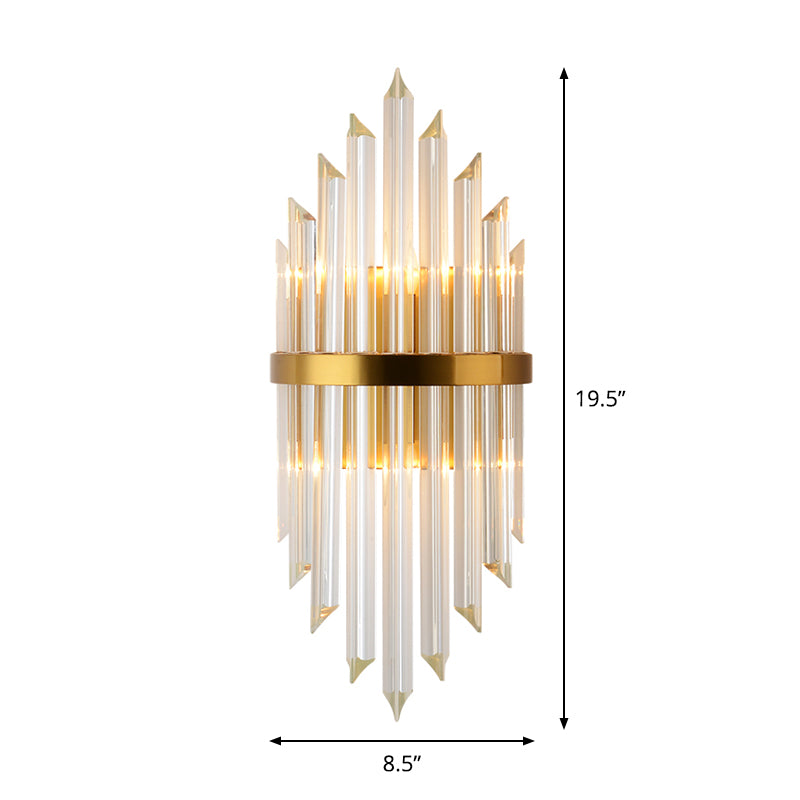 1/2/3-Bulb Living Room Wall Sconce Modern Gold Wall Lamp Fixture with Flute/3-Tier/Cylinder Crystal Shade Clearhalo 'Cast Iron' 'Glass' 'Industrial' 'Modern wall lights' 'Modern' 'Tiffany' 'Traditional wall lights' 'Wall Lamps & Sconces' 'Wall Lights' Lighting' 1986298