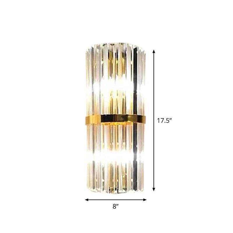 1/2/3-Bulb Living Room Wall Sconce Modern Gold Wall Lamp Fixture with Flute/3-Tier/Cylinder Crystal Shade Clearhalo 'Cast Iron' 'Glass' 'Industrial' 'Modern wall lights' 'Modern' 'Tiffany' 'Traditional wall lights' 'Wall Lamps & Sconces' 'Wall Lights' Lighting' 1986302