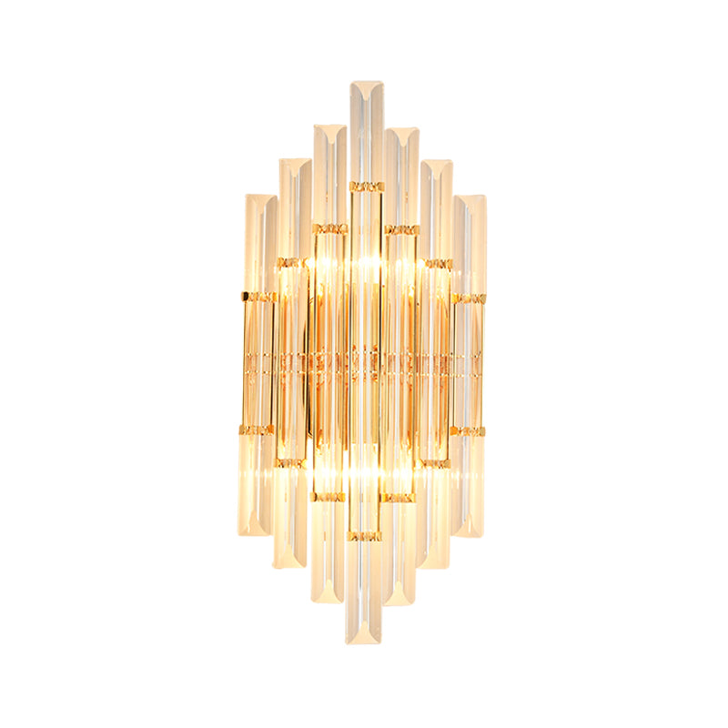 1/2/3-Bulb Living Room Wall Sconce Modern Gold Wall Lamp Fixture with Flute/3-Tier/Cylinder Crystal Shade Gold B Clearhalo 'Cast Iron' 'Glass' 'Industrial' 'Modern wall lights' 'Modern' 'Tiffany' 'Traditional wall lights' 'Wall Lamps & Sconces' 'Wall Lights' Lighting' 1986306