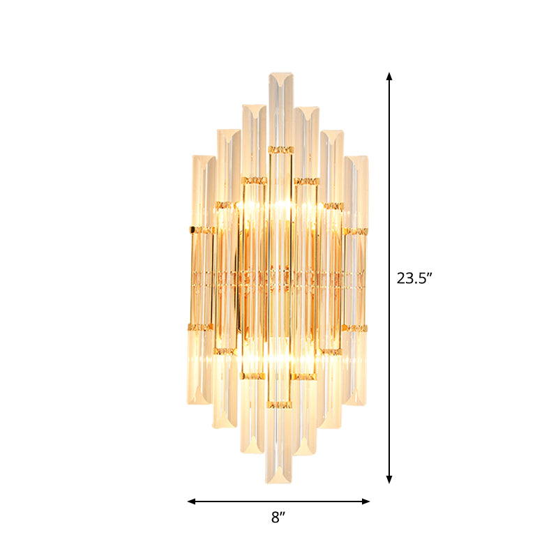 1/2/3-Bulb Living Room Wall Sconce Modern Gold Wall Lamp Fixture with Flute/3-Tier/Cylinder Crystal Shade Clearhalo 'Cast Iron' 'Glass' 'Industrial' 'Modern wall lights' 'Modern' 'Tiffany' 'Traditional wall lights' 'Wall Lamps & Sconces' 'Wall Lights' Lighting' 1986308