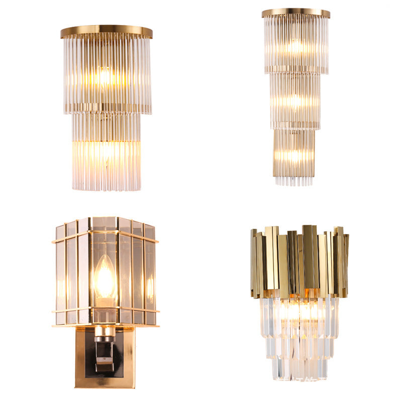 Postmodern 2/3-Tiered/Triangle Sconce Lamp Crystal 1/3-Light Bedside Flush Mount Wall Light in Gold Clearhalo 'Modern wall lights' 'Modern' 'Wall Lamps & Sconces' 'Wall Lights' Lighting' 1986310