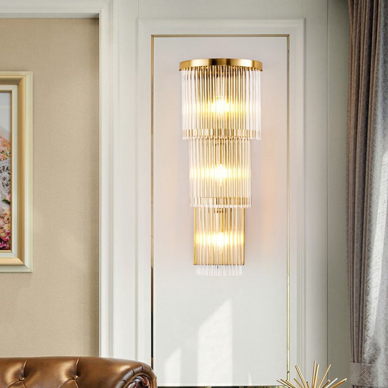 Postmodern 2/3-Tiered/Triangle Sconce Lamp Crystal 1/3-Light Bedside Flush Mount Wall Light in Gold Gold B Clearhalo 'Modern wall lights' 'Modern' 'Wall Lamps & Sconces' 'Wall Lights' Lighting' 1986315