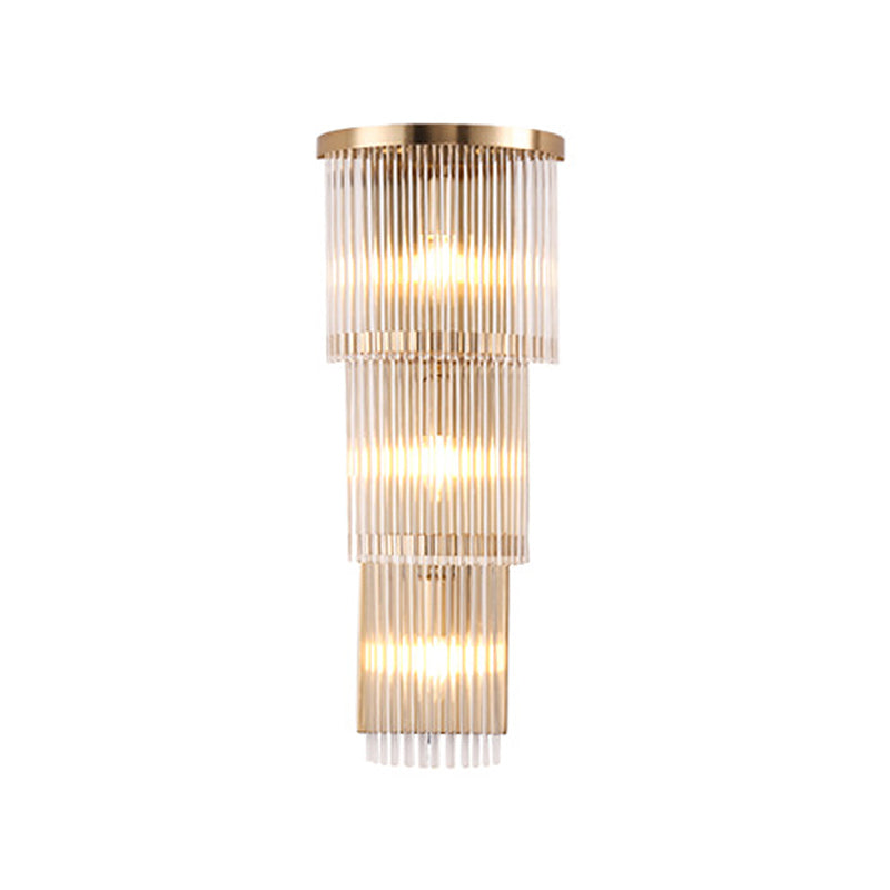 Postmodern 2/3-Tiered/Triangle Sconce Lamp Crystal 1/3-Light Bedside Flush Mount Wall Light in Gold Clearhalo 'Modern wall lights' 'Modern' 'Wall Lamps & Sconces' 'Wall Lights' Lighting' 1986316