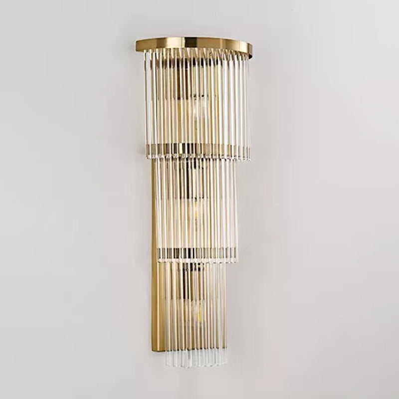 Postmodern 2/3-Tiered/Triangle Sconce Lamp Crystal 1/3-Light Bedside Flush Mount Wall Light in Gold Clearhalo 'Modern wall lights' 'Modern' 'Wall Lamps & Sconces' 'Wall Lights' Lighting' 1986317